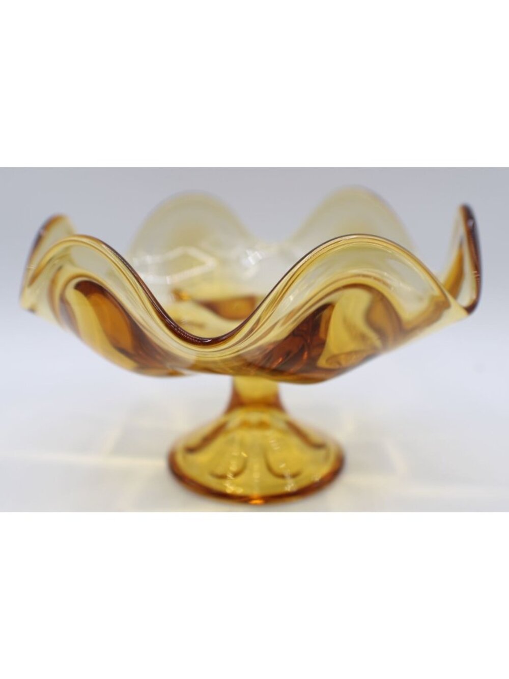 Viking Glass Epic Amberina 6 Petal Footed Pedestal Compote Candy Dish MCM Vtg